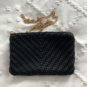 Black leather crossbody w/ removable chain